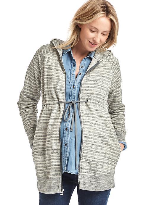 Gap Women Essential Zip Hoodie - Light Heather Gray Stripe