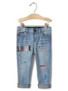 Gap 1969 Glitter Graphic Girlfriend Jeans - Light Wash