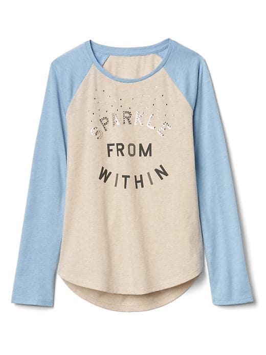 Gap Embellished Graphic Hi Lo Baseball Tee - Blue Heather