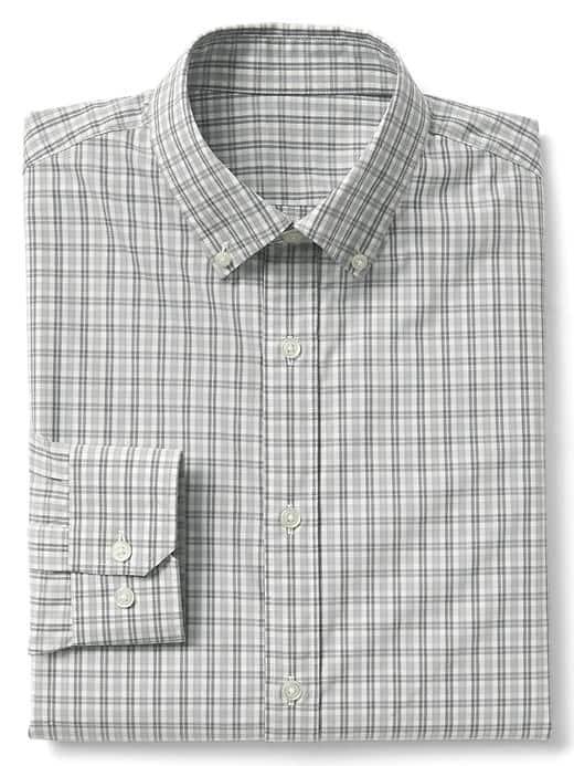 Gap Men Stretch Poplin Plaid Standard Fit Shirt - Mercury Grey
