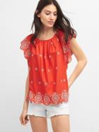 Gap Embroidery Flutter Sleeve Top - New Coral