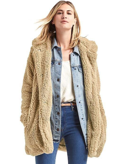 Gap Women Cozy Sherpa Hooded Coat - Golden Khaki