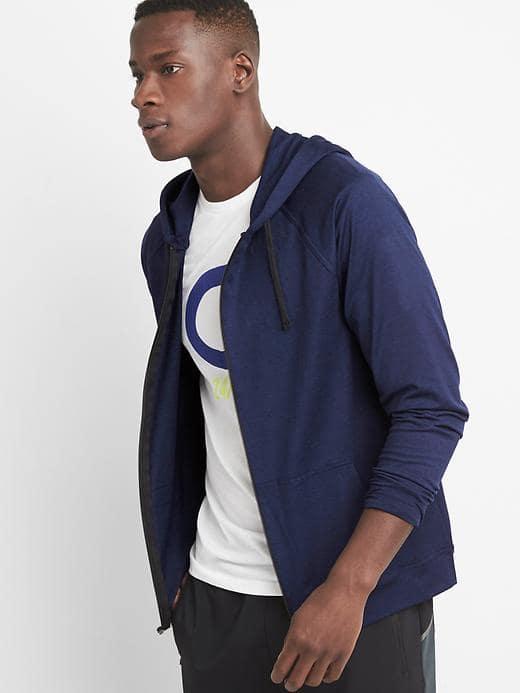 Gap Men Brushed Tech Jersey Zip Hoodie - Navy Heather