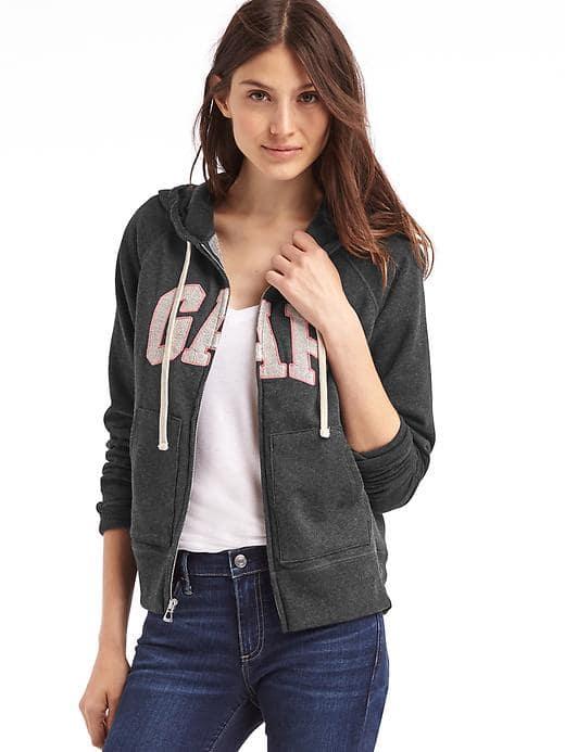 Gap Women French Terry Logo Zip Hoodie - Charcoal Heather