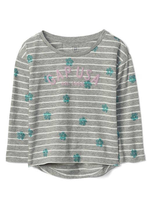 Gap Logo Floral Stripe Hi Lo Tee - Grey Heather