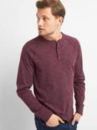 Gap Men Long Sleeve Marled Henley - Burgundy