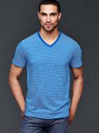 Gap Men Vintage Wash Feeder Stripe V Neck T Shirt - Blue Stripe