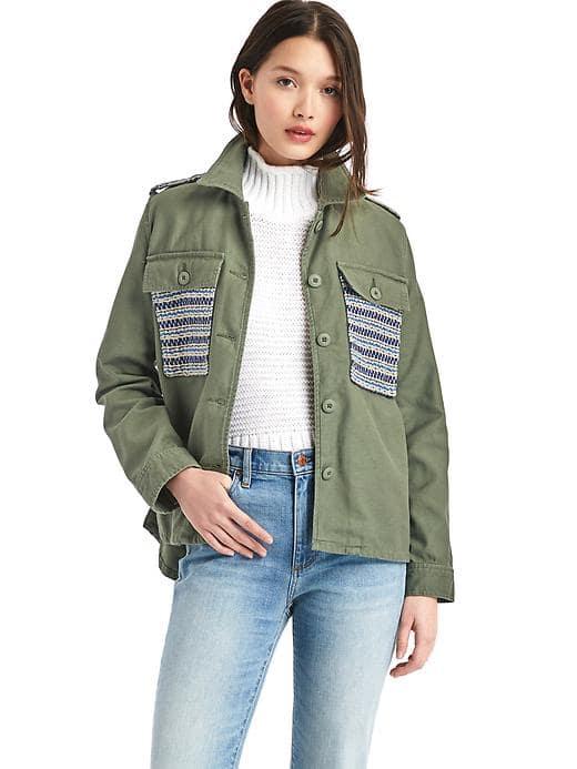Gap Women Embroidered Sheen Shirt Jacket - Monterey Cypress
