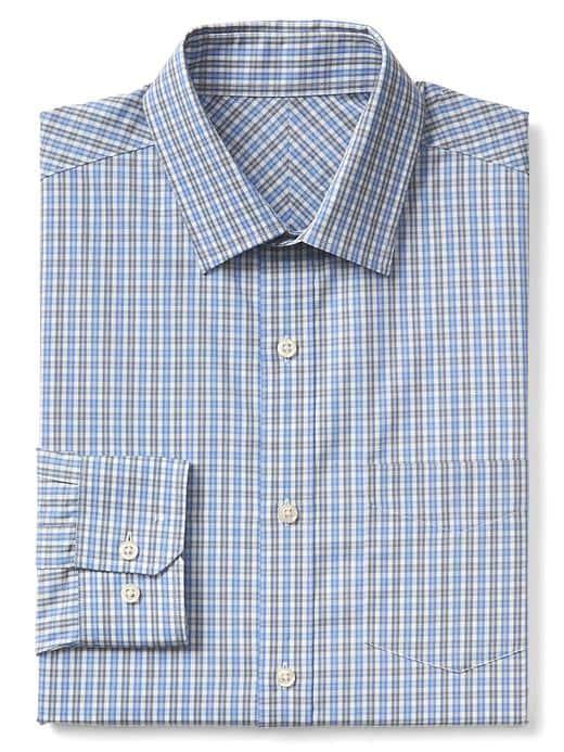 Gap Men Wrinkle Resistant Plaid Standard Fit Shirt - Moore Blue