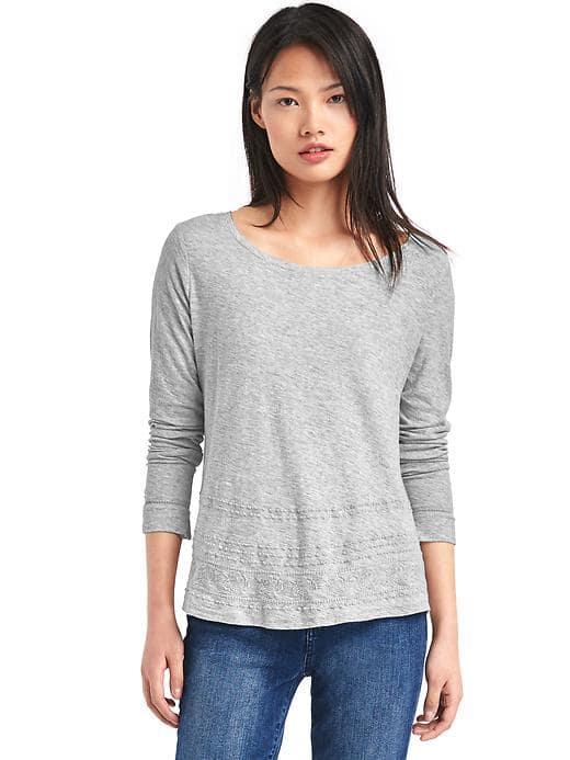 Gap Embroidered Long Sleeve Swing Top - New Heather Grey