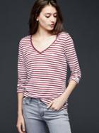 Gap Women Long Sleeve Stripe V Neck Pocket Tee - Pink Stripe