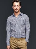 Gap Men Wrinkle Resistant Gingham Shirt Slim Fit - Comet Blue