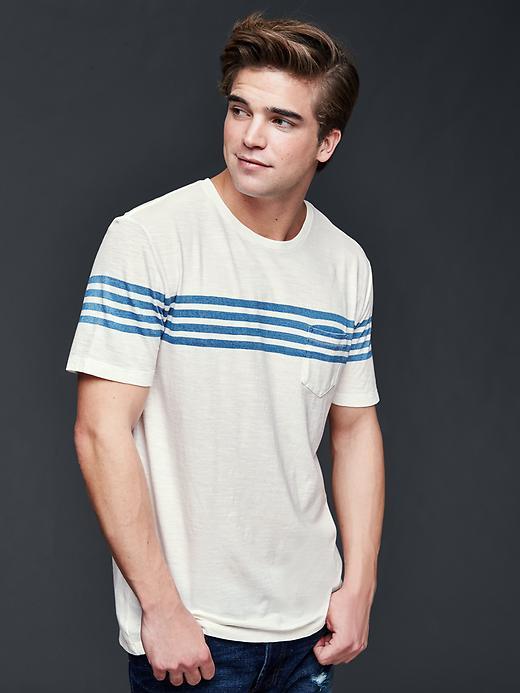 Gap Men Indigo Chest Stripe T Shirt - Dark Night
