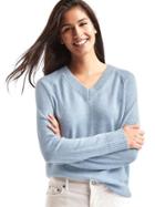 Gap Women Wool Cashmere Blend V Neck Sweater - Light Blue