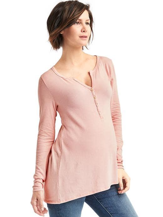 Gap Women Long Sleeves Hi Lo Henley - Pink Dust