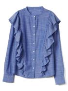 Gap Women Ruffle Cascade Shirt - Light Blue Oxford