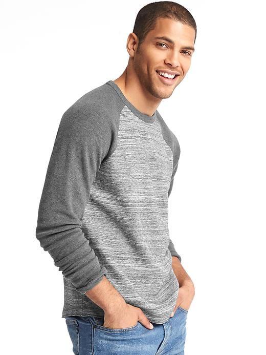 Gap Men Long Sleeve Marled Baseball Tee - Charcoal Gray