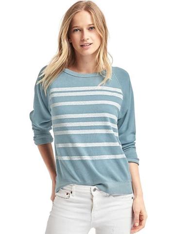 Gap Women Stripe Pullover Sweatshirt - Bluestone