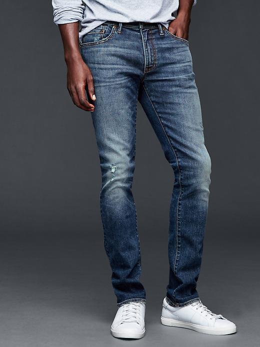 Gap Men 1969 Skinny Fit Jeans Bright Destroy Wash - Bright Destroy