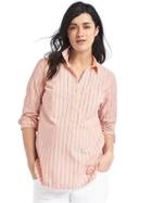 Gap Women Stripe Roll Sleeve Henley Shirt - Coral Stripe
