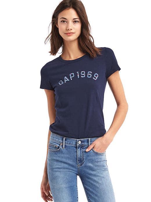 Gap Women Floral Logo Crewneck Tee - Dark Night