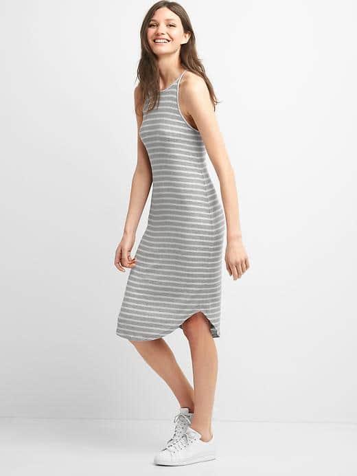 Gap Women Stripe Rib Knit Halter Dress - Gray Stripe