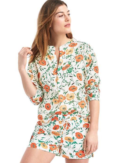 Gap Women Long Sleeve Sleep Shirt - Poppy Print