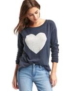 Gap Women Heart Intarsia Drop Shoulder Sweater - Navy Heather