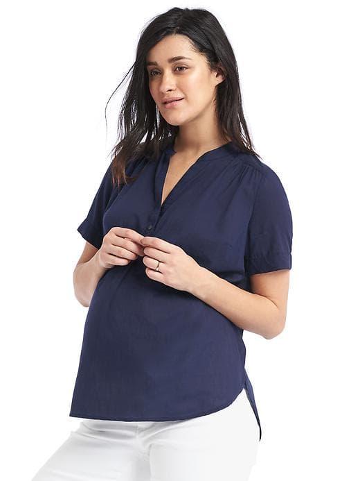 Gap Women Shirred Short Sleeve Popover - Dark Night