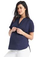 Gap Women Shirred Short Sleeve Popover - Dark Night