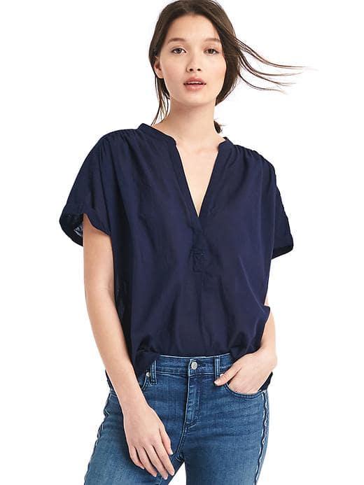 Gap Women Solid Dobby Popover - Dark Night