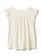 Gap Women Lace Trim Flutter Top - Ivory Frost