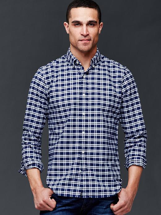 Gap Men Oxford Box Plaid Slim Fit Shirt - Comet Blue