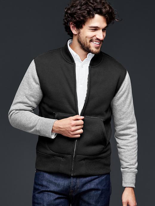 Gap Men Colorblock Sherpa Knit Bomber - Black Night