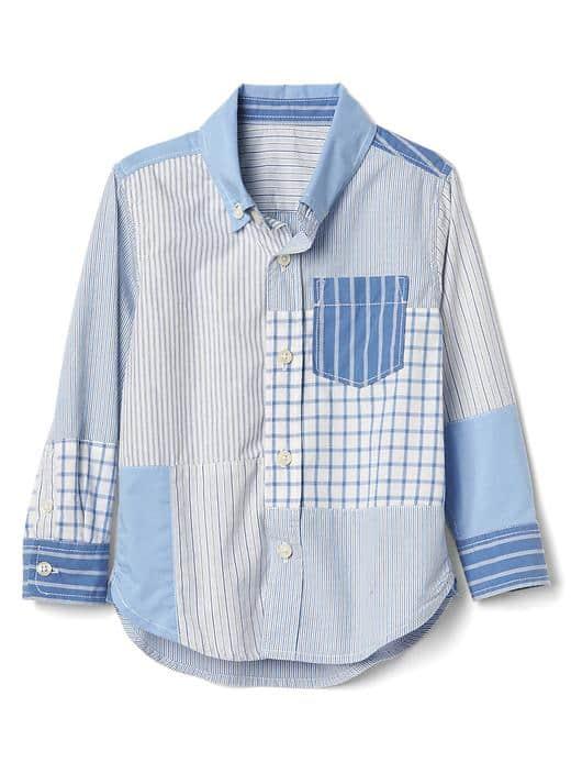 Gap Patchwork Button Down Shirt - Cabana Blue