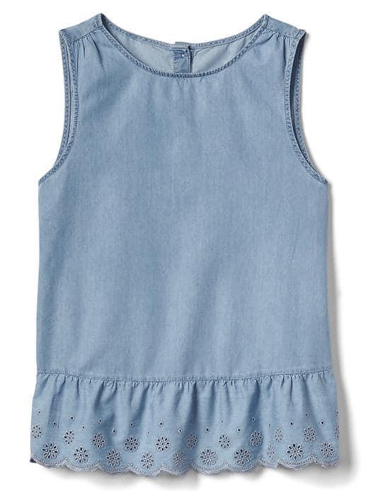 Gap Women Eyelet Denim Peplum Tank - Light Indigo