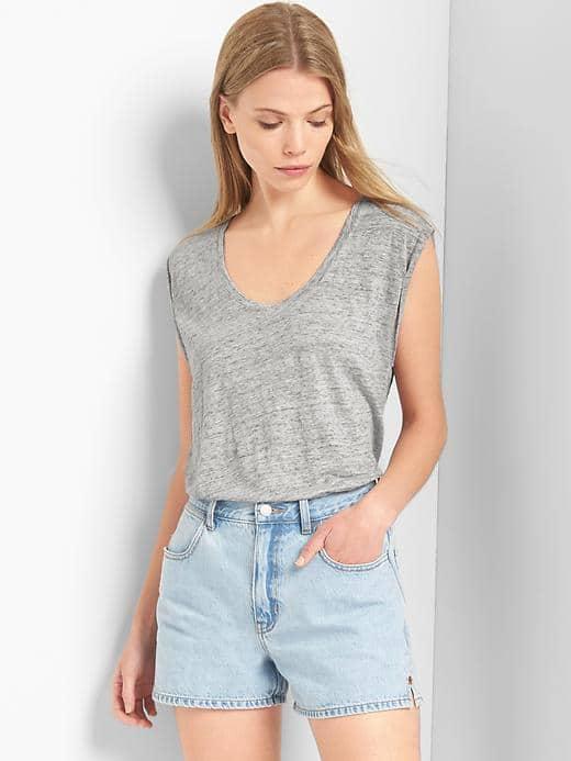 Gap Women Linen Muscle Tee - New Heather Grey