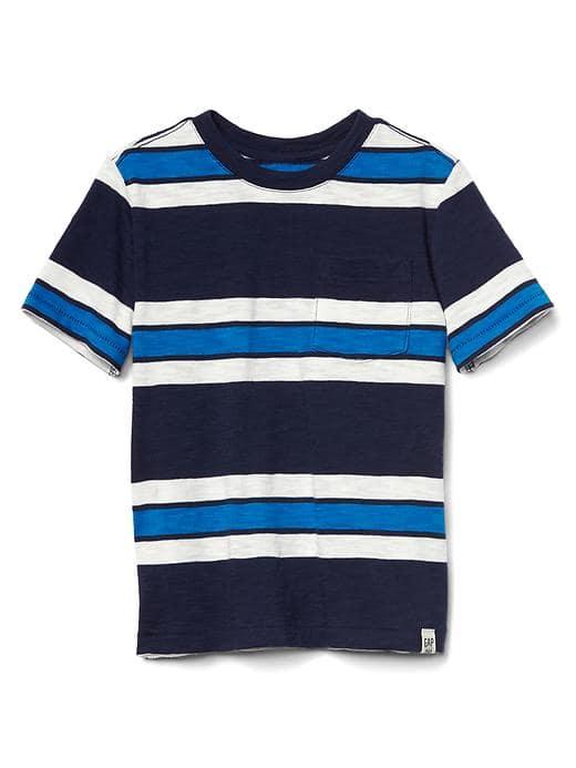 Gap Triple Stripe Pocket Slub Tee - Elysian Blue