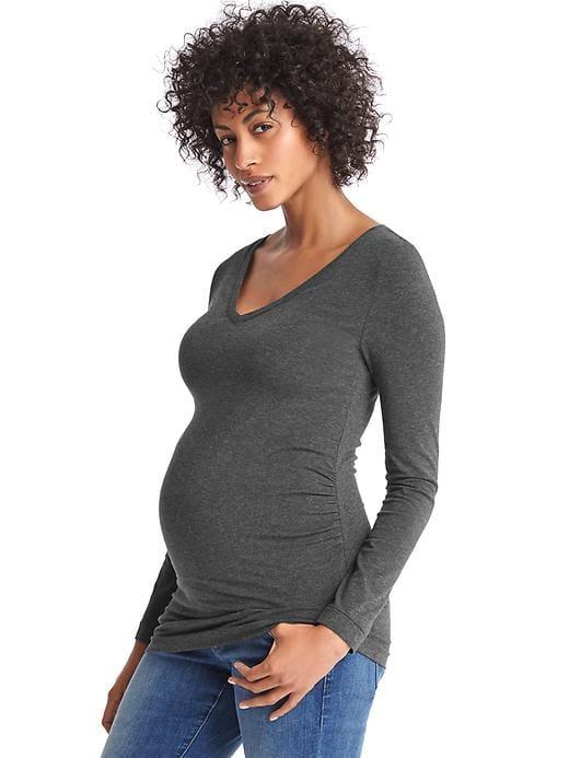 Gap Women Pure Body Solid V Neck Tee - Charcoal Heather