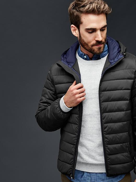 Gap Men Coldcontrol Lite Stretch Hooded Puffer Jacket - True Black