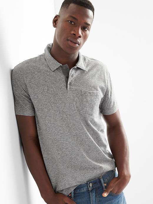 Gap Men Short Sleeve Marled Polo - Light Heather Grey