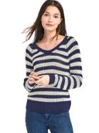 Gap Women Stripe Open Knit Sweater - Dark Night