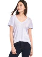 Gap Women Linen V Neck Tee - Oxford Purple