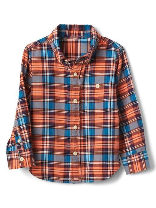 Gap Plaid Flannel Button Down Shirt - Fiery Neon Coral