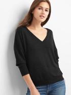 Gap Women Softspun Crop V Neck Sweatshirt - Black