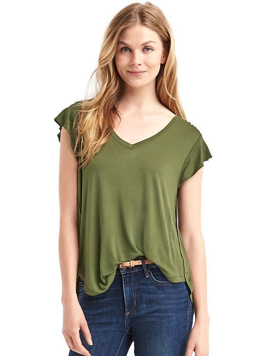 Gap Women Drapey Short Sleeve V Neck Tee - Army Jacket Green