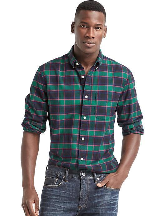 Gap Men Oxford Holiday Plaid Standard Fit Shirt - Green Pine