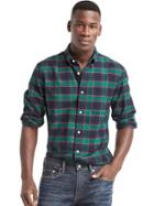 Gap Men Oxford Holiday Plaid Standard Fit Shirt - Green Pine