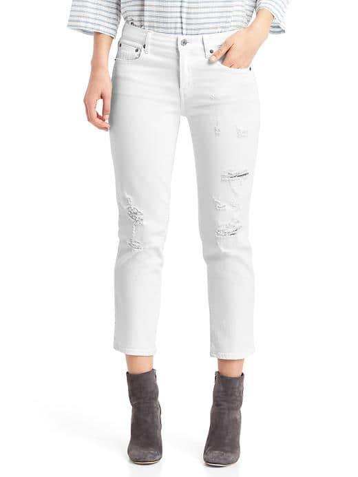 Gap Women Mid Rise Destructed Slim Crop Jeans - White