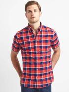 Gap Women Oxford Check Short Sleeve Shirt - Hula Red